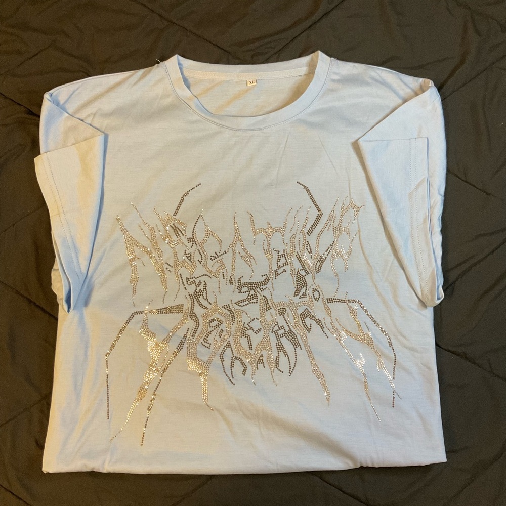 Blue rhinestone graphic tee
